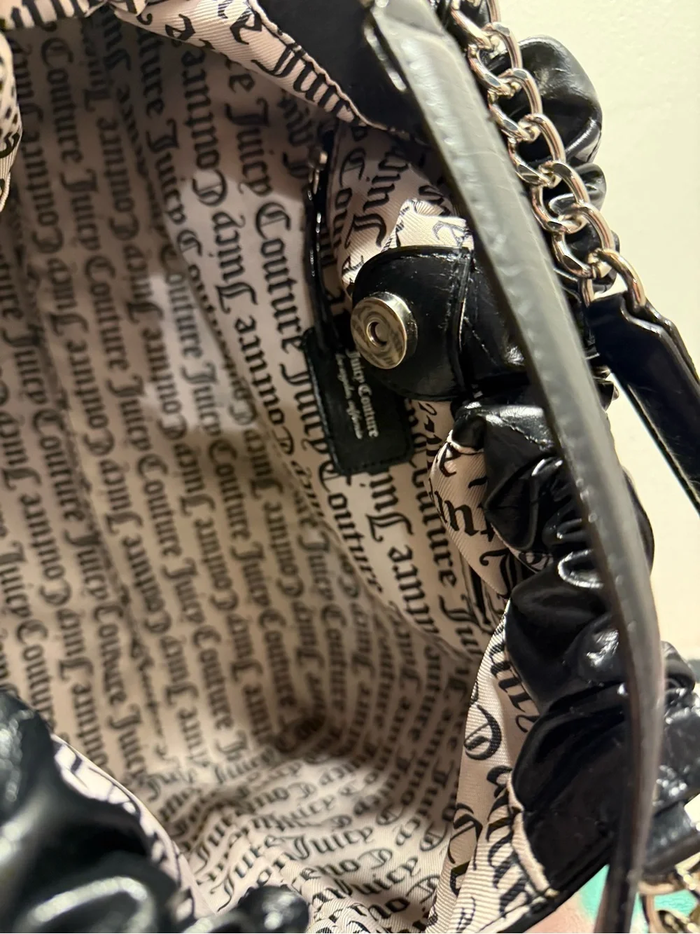 Juicy Couture Soft Spoken Tote bag color licorice black with silver chain NWT